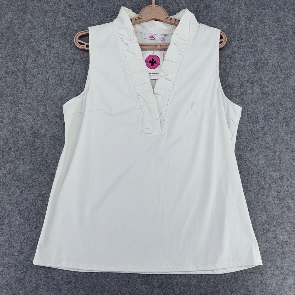 Aryeh Evelyn Ruffle Neck Top White Sleeveless Golf Tennis TPY-8733 XL NWT